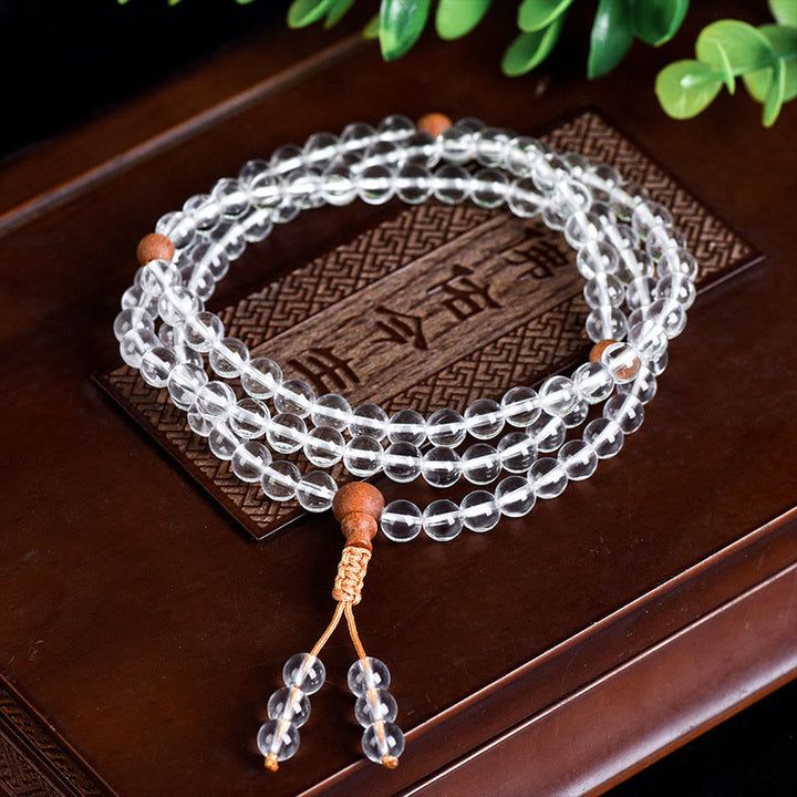 Pulsera de curación de sándalo blanco con 108 cuentas de piedra natural y Buddha Stones