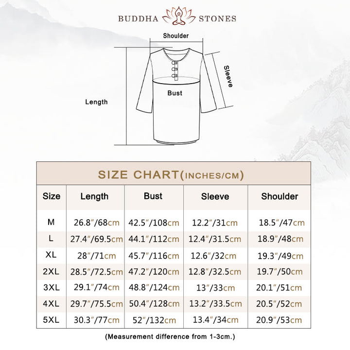 Camisa de lino para hombre con mangas tres cuartos y rayas con botones y medio estampado Buddha Stones - image 5