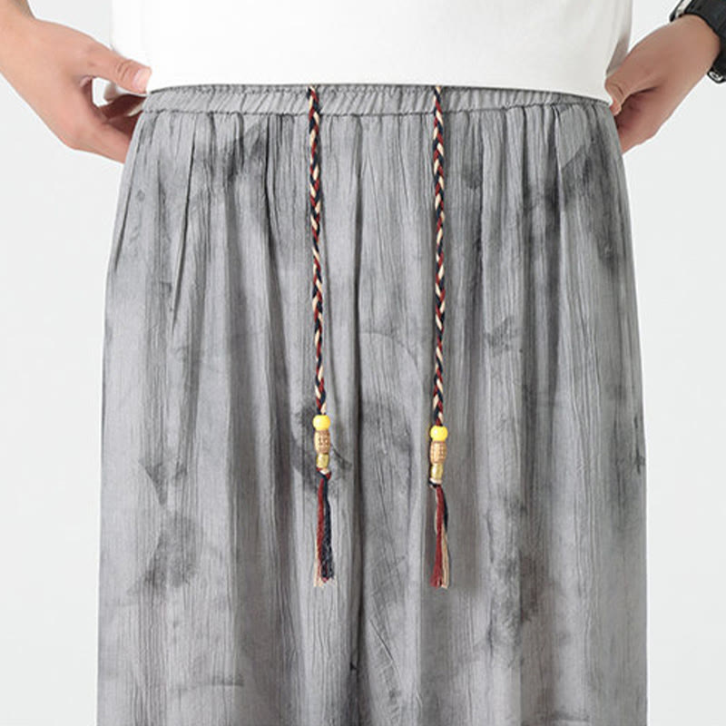 Pantalones de lino con cordón trenzado y bolsillos para hombre con diseño de Buddha Stones - image 10