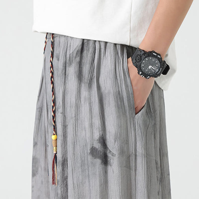 Pantalones de lino con cordón trenzado y bolsillos para hombre con diseño de Buddha Stones - image 11