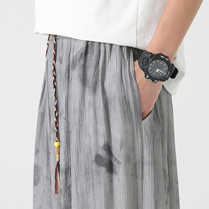 Pantalones de lino con cordón trenzado y bolsillos para hombre con diseño de Buddha Stones - image 11