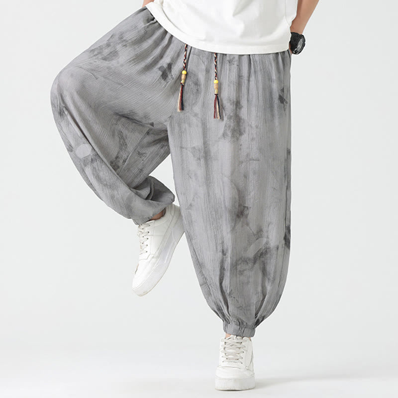 Pantalones de lino con cordón trenzado y bolsillos para hombre con diseño de Buddha Stones - image 7
