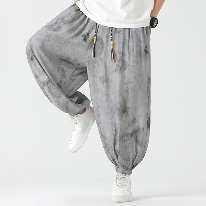 Pantalones de lino con cordón trenzado y bolsillos para hombre con diseño de Buddha Stones - image 7
