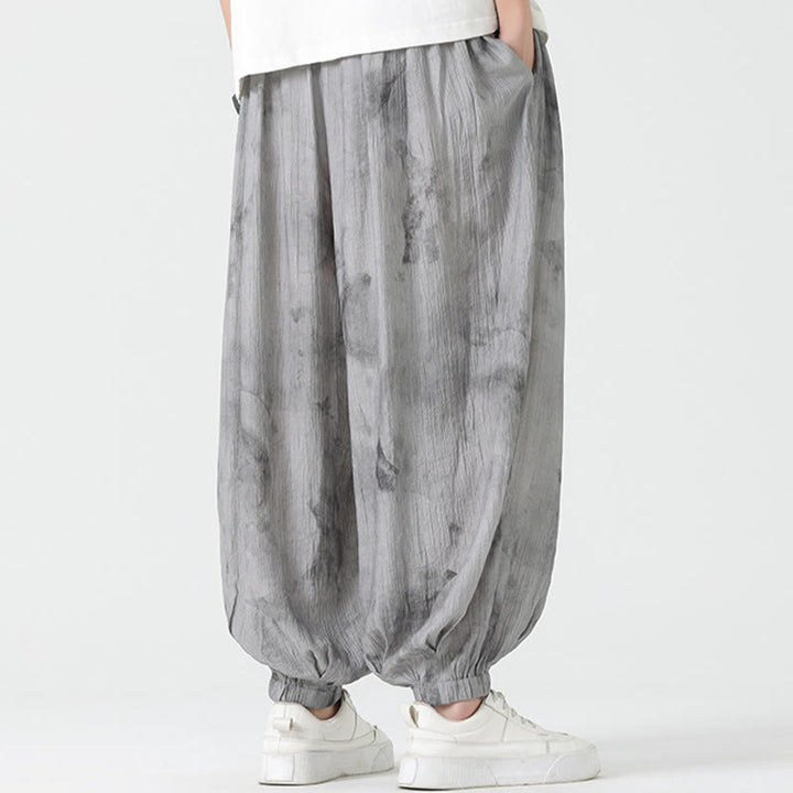 Pantalones de lino con cordón trenzado y bolsillos para hombre con diseño de Buddha Stones - image 3