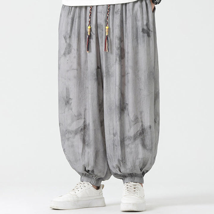 Pantalones de lino con cordón trenzado y bolsillos para hombre con diseño de Buddha Stones - Gris oscuro - US/UK/AU46, EU56 (5XL)  - image 0