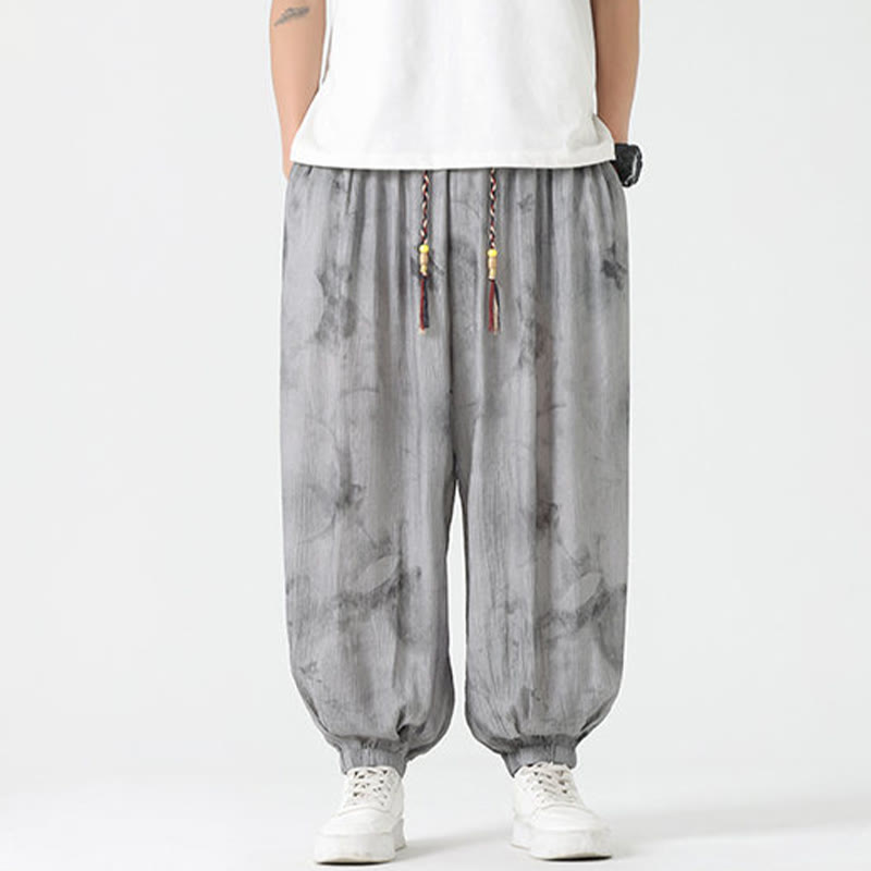 Pantalones de lino con cordón trenzado y bolsillos para hombre con diseño de Buddha Stones - image 1