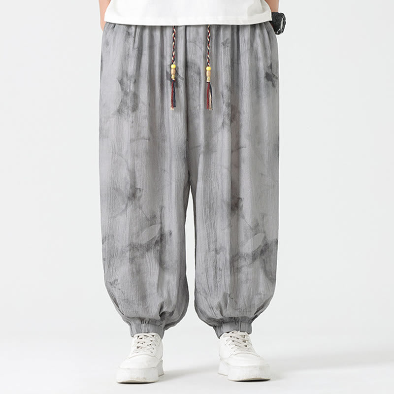 Pantalones de lino con cordón trenzado y bolsillos para hombre con diseño de Buddha Stones - image 2
