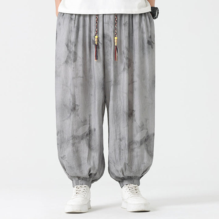 Pantalones de lino con cordón trenzado y bolsillos para hombre con diseño de Buddha Stones - image 2