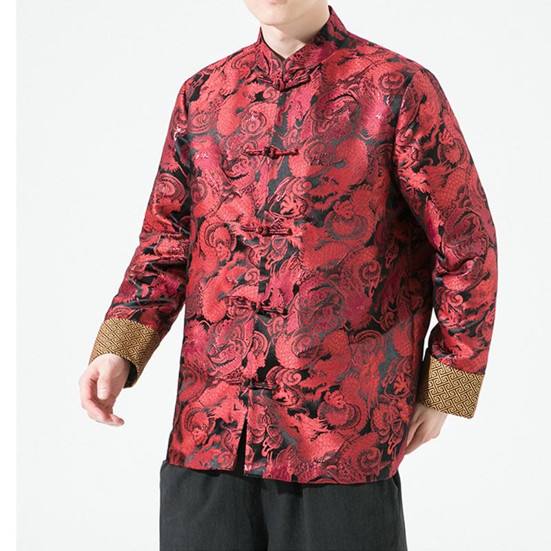 Camisa y chaqueta de algodón para hombre con botones de rana y dragón chino y Buddha Stones  - image 12