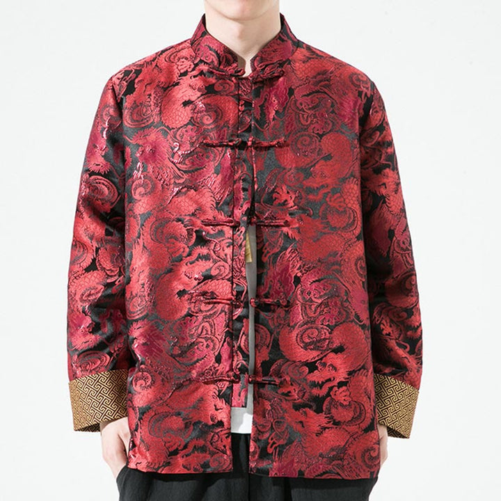 Camisa y chaqueta de algodón para hombre con botones de rana y dragón chino y Buddha Stones  - image 13