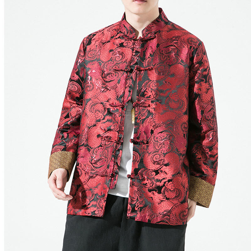 Camisa y chaqueta de algodón para hombre con botones de rana y dragón chino y Buddha Stones  - Carmesí - US/UK/AU46, EU56 (5XL) - image 11