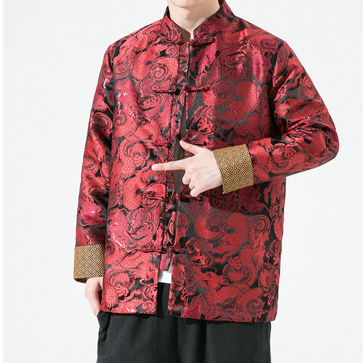 Camisa y chaqueta de algodón para hombre con botones de rana y dragón chino y Buddha Stones  - image 18