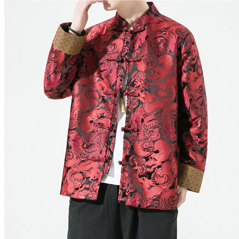 Camisa y chaqueta de algodón para hombre con botones de rana y dragón chino y Buddha Stones