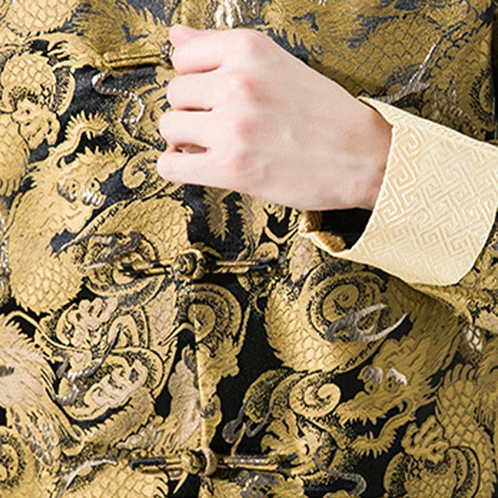 Camisa y chaqueta de algodón para hombre con botones de rana y dragón chino y Buddha Stones