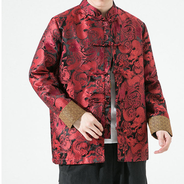 Camisa y chaqueta de algodón para hombre con botones de rana y dragón chino y Buddha Stones