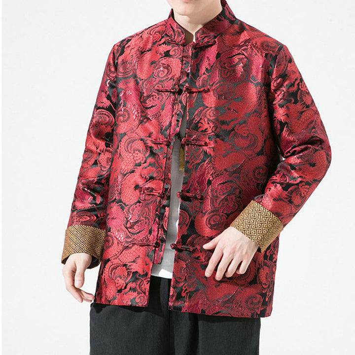 Camisa y chaqueta de algodón para hombre con botones de rana y dragón chino y Buddha Stones  - image 16