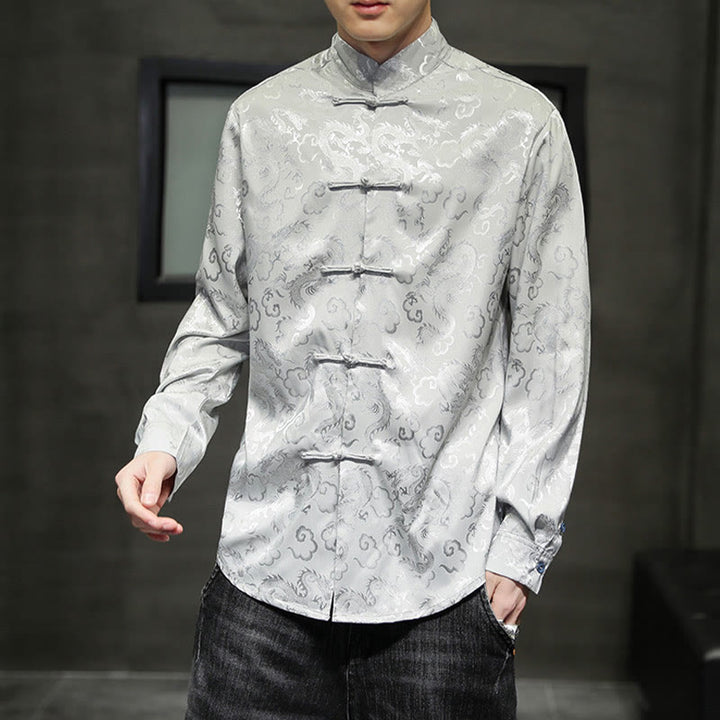 Chaqueta y camisa de lino para hombre con diseño informal de dragón y botones de Buddha Stones - image 24