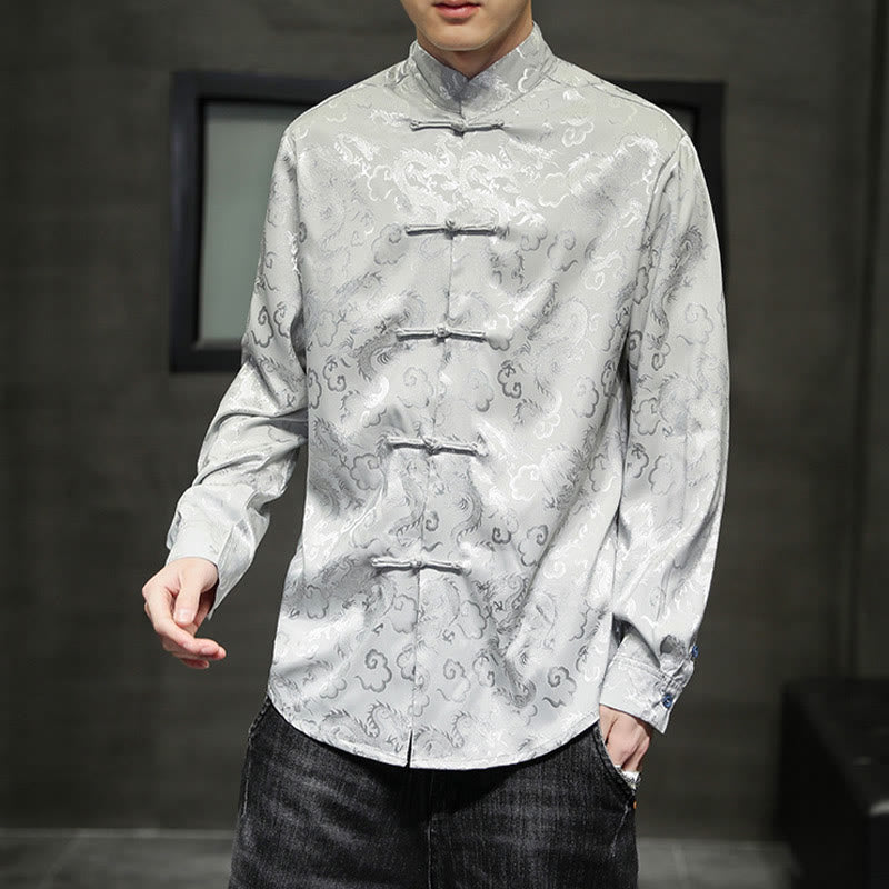 Chaqueta y camisa de lino para hombre con diseño informal de dragón y botones de Buddha Stones - image 24