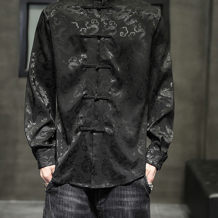 Chaqueta y camisa de lino para hombre con diseño informal de dragón y botones de Buddha Stones - image 36