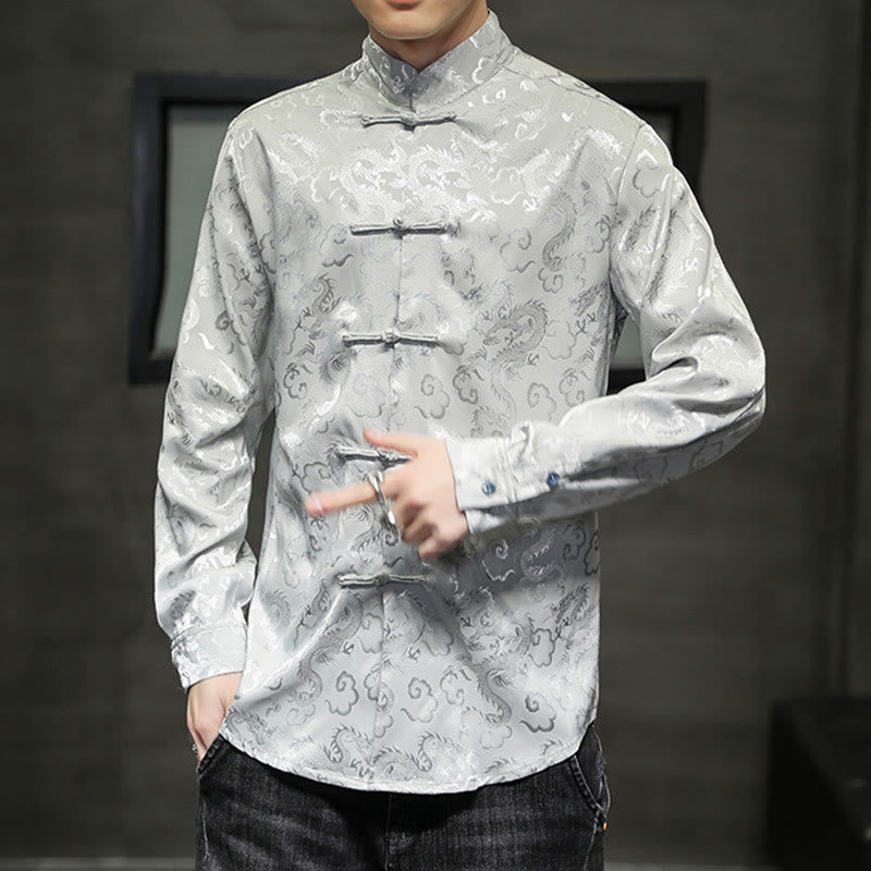 Chaqueta y camisa de lino para hombre con diseño informal de dragón y botones de Buddha Stones - image 25