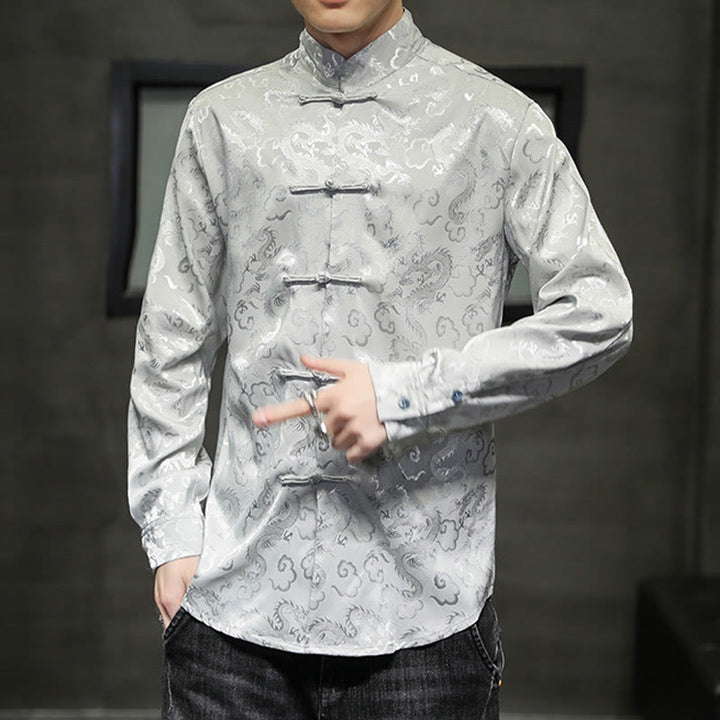 Chaqueta y camisa de lino para hombre con diseño informal de dragón y botones de Buddha Stones - image 25