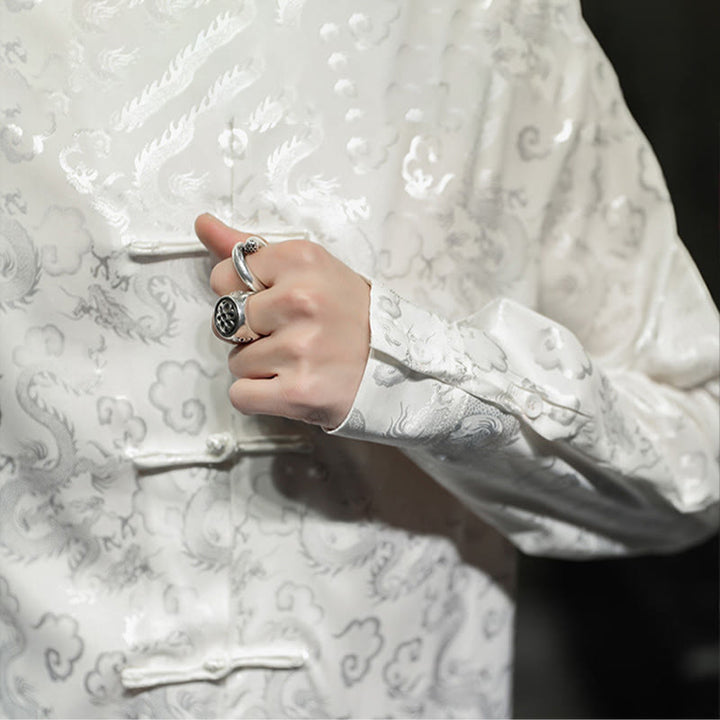 Chaqueta y camisa de lino para hombre con diseño informal de dragón y botones de Buddha Stones - image 20