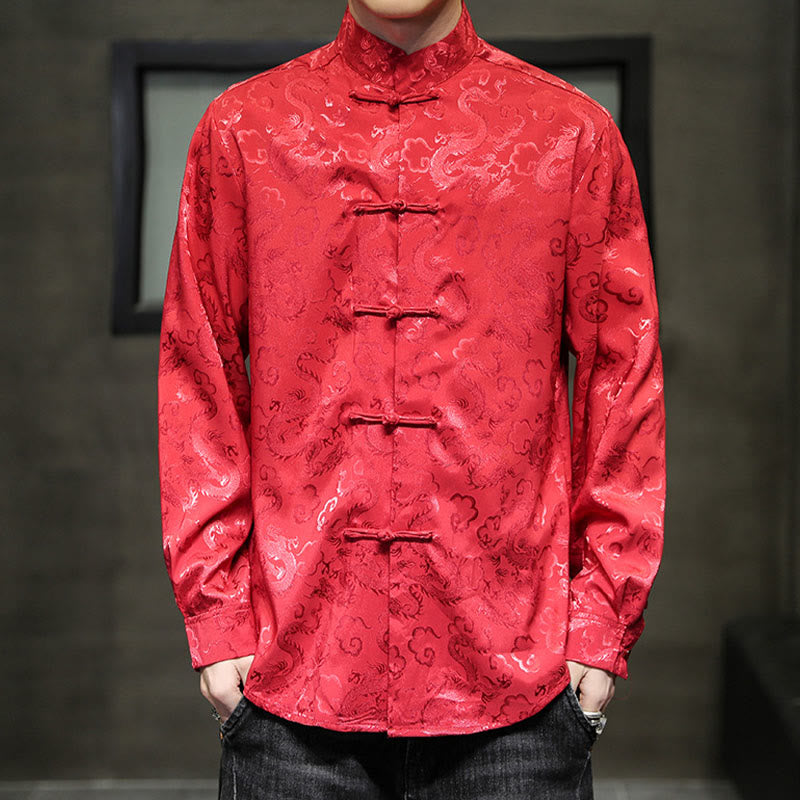 Chaqueta y camisa de lino para hombre con diseño informal de dragón y botones de Buddha Stones - Rojo - US/UK/AU46, EU56 (5XL) - image 47