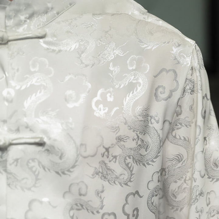 Chaqueta y camisa de lino para hombre con diseño informal de dragón y botones de Buddha Stones - image 21