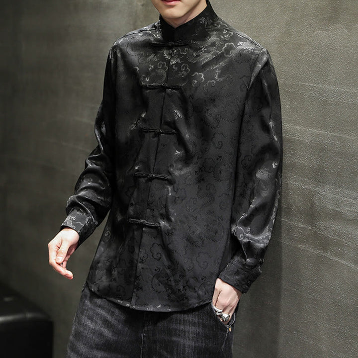 Chaqueta y camisa de lino para hombre con diseño informal de dragón y botones de Buddha Stones - image 31