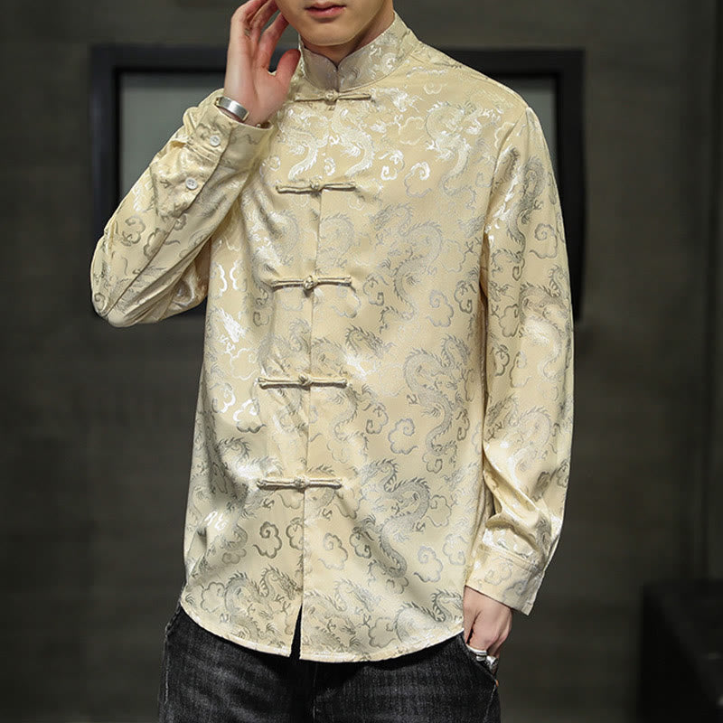 Chaqueta y camisa de lino para hombre con diseño informal de dragón y botones de Buddha Stones - image 41