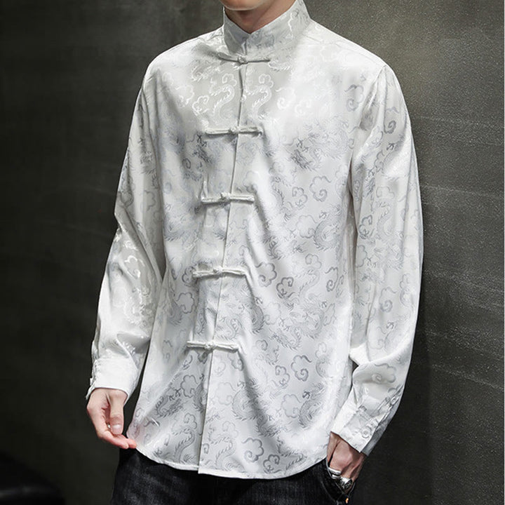 Chaqueta y camisa de lino para hombre con diseño informal de dragón y botones de Buddha Stones - image 12