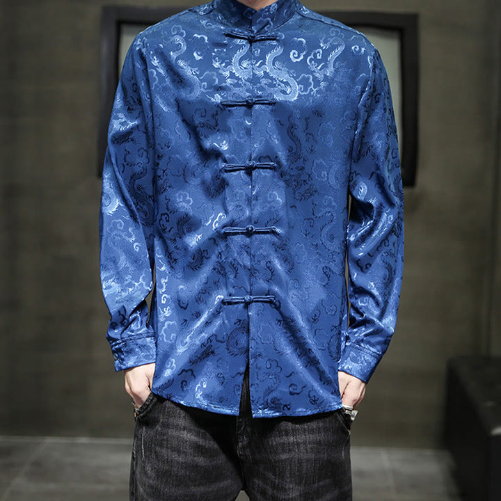 Chaqueta y camisa de lino para hombre con diseño informal de dragón y botones de Buddha Stones - image 1