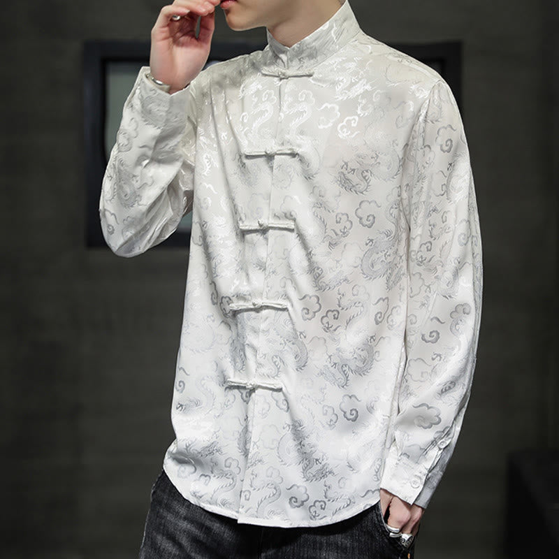 Chaqueta y camisa de lino para hombre con diseño informal de dragón y botones de Buddha Stones - image 14