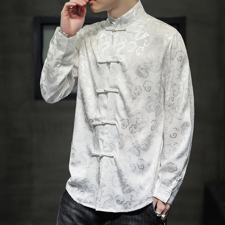 Chaqueta y camisa de lino para hombre con diseño informal de dragón y botones de Buddha Stones - image 14