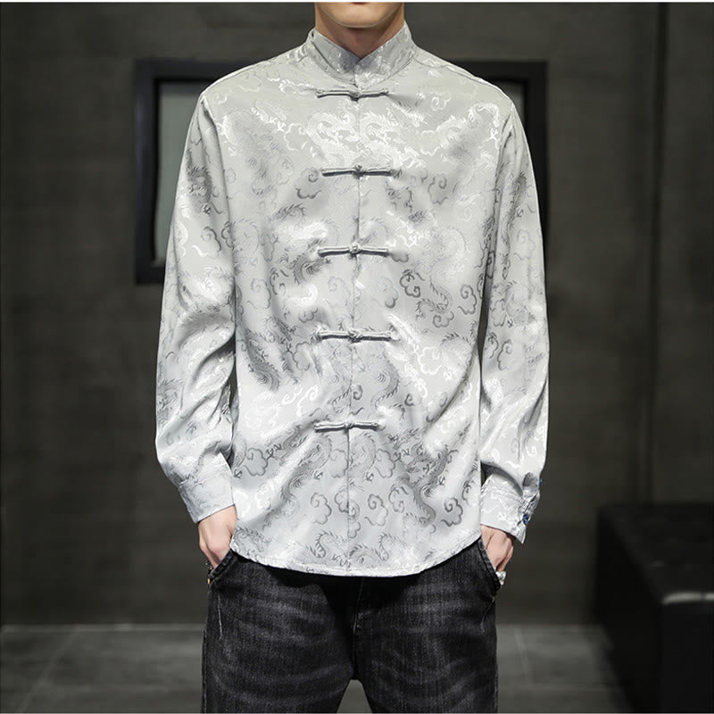 Chaqueta y camisa de lino para hombre con diseño informal de dragón y botones de Buddha Stones - Plata - US/UK/AU46, EU56 (5XL) - image 22