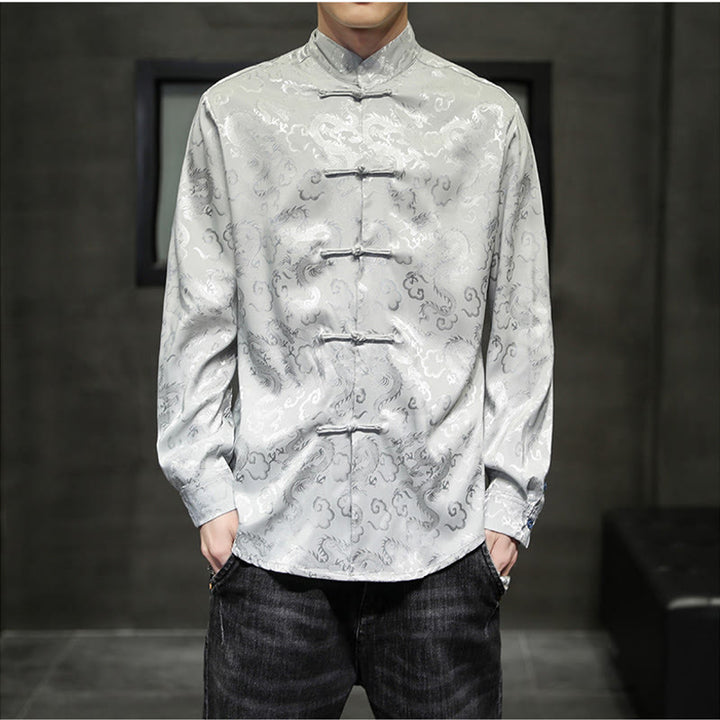 Chaqueta y camisa de lino para hombre con diseño informal de dragón y botones de Buddha Stones - Plata - US/UK/AU46, EU56 (5XL) - image 22