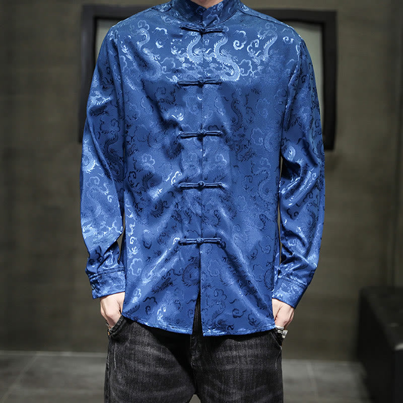 Chaqueta y camisa de lino para hombre con diseño informal de dragón y botones de Buddha Stones - image 1