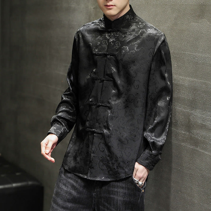 Chaqueta y camisa de lino para hombre con diseño informal de dragón y botones de Buddha Stones - image 33