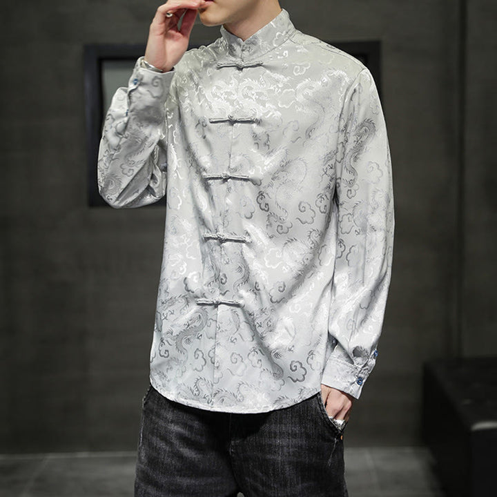 Chaqueta y camisa de lino para hombre con diseño informal de dragón y botones de Buddha Stones - image 27