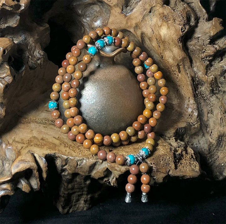 Pulsera de curación con Buddha Stones, 108 cuentas de mala, piedra Bian