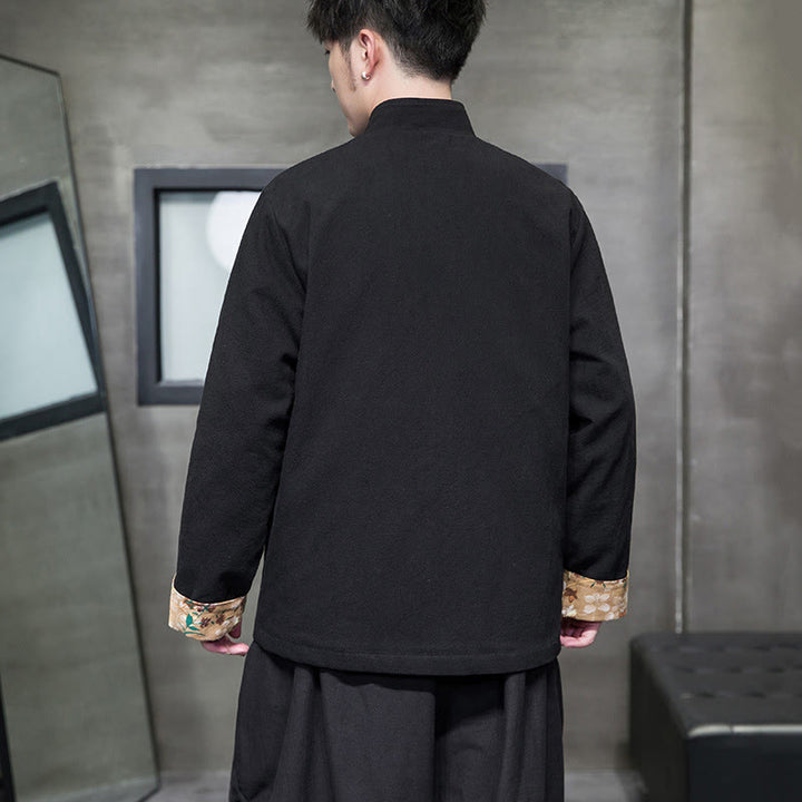 Chaqueta y camisa de lino y algodón para hombre, traje Tang con botones de rana y diseño de flores y puños bordados con Buddha Stones y flores de ciruelo  - image 4