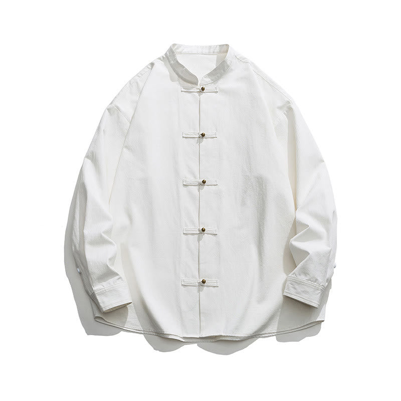 Chaqueta y camisa de algodón para hombre con botones de rana y Buddha Stones en color liso  - image 21