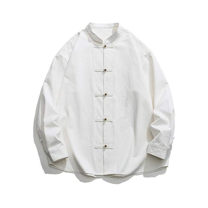 Chaqueta y camisa de algodón para hombre con botones de rana y Buddha Stones en color liso  - image 21