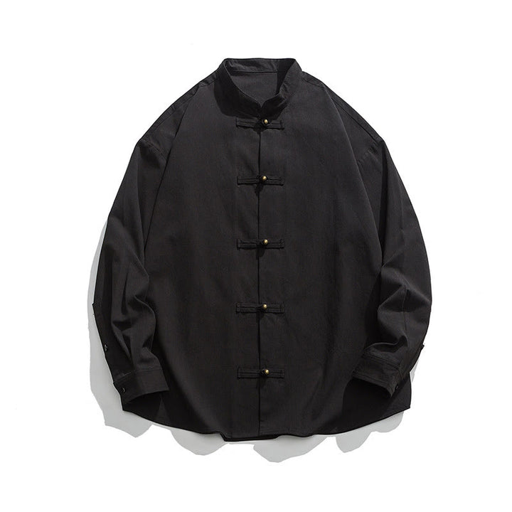 Chaqueta y camisa de algodón para hombre con botones de rana y Buddha Stones en color liso  - image 8