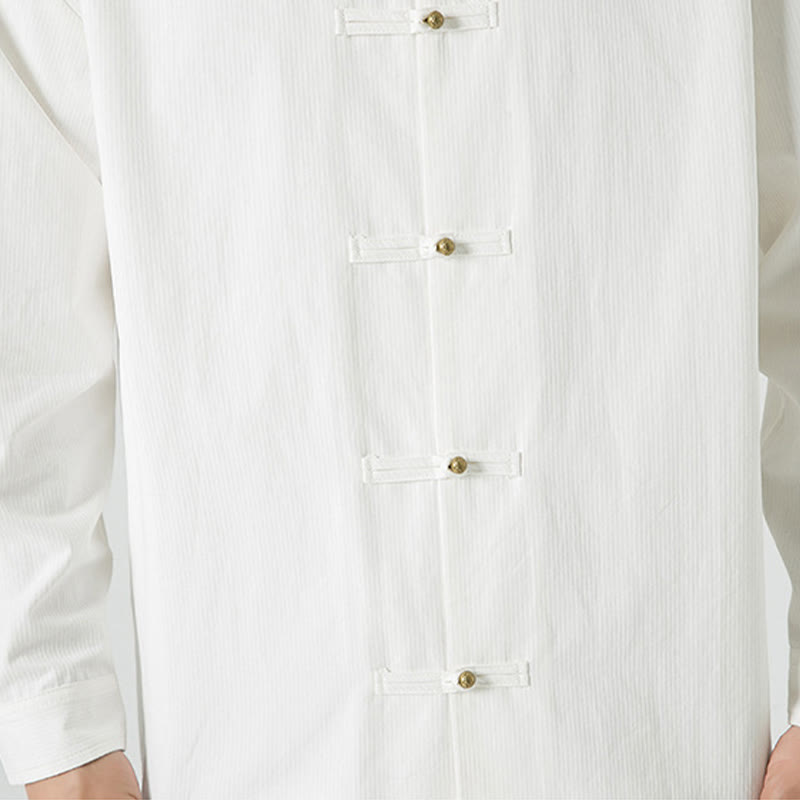 Chaqueta y camisa de algodón para hombre con botones de rana y Buddha Stones en color liso  - image 18