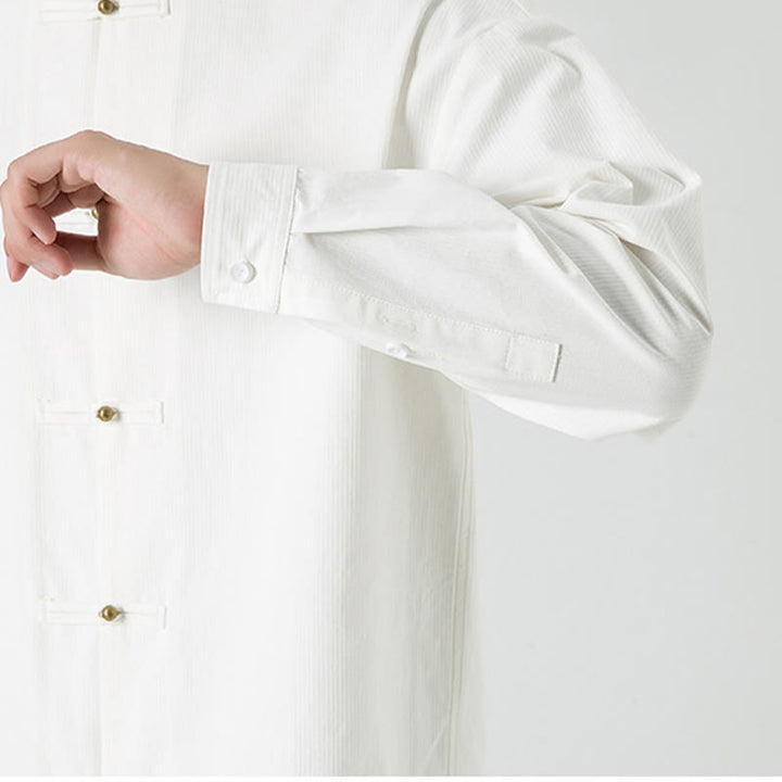 Chaqueta y camisa de algodón para hombre con botones de rana y Buddha Stones en color liso  - image 19