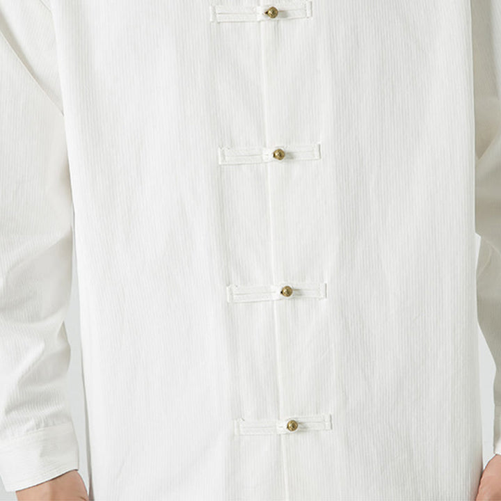 Chaqueta y camisa de algodón para hombre con botones de rana y Buddha Stones en color liso  - image 18