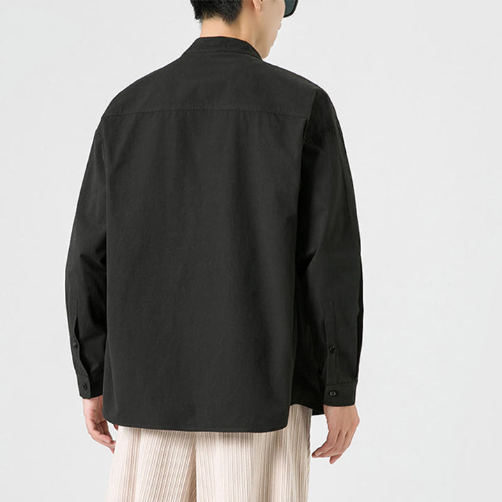 Chaqueta y camisa de algodón para hombre con botones de rana y Buddha Stones en color liso  - image 4