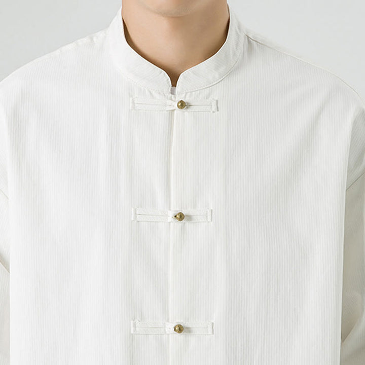 Chaqueta y camisa de algodón para hombre con botones de rana y Buddha Stones en color liso  - image 17