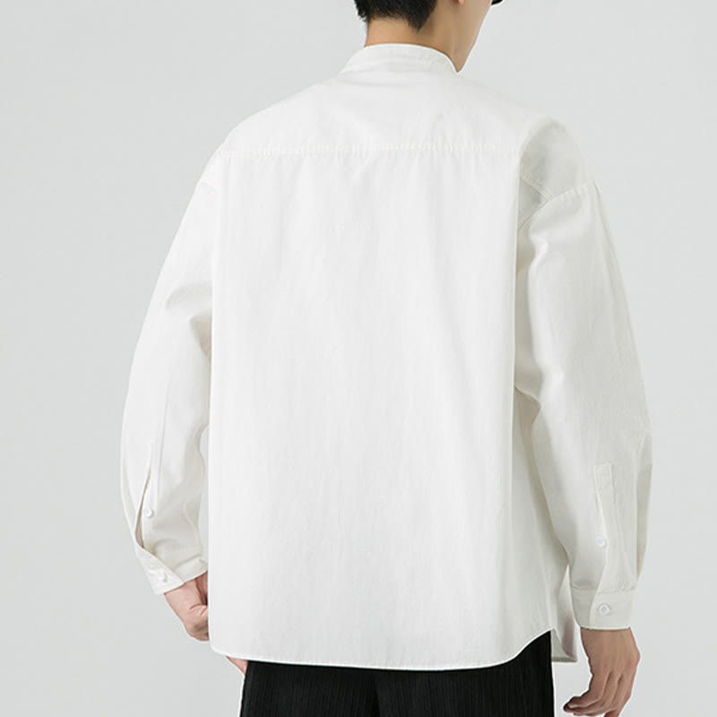 Chaqueta y camisa de algodón para hombre con botones de rana y Buddha Stones en color liso  - image 14